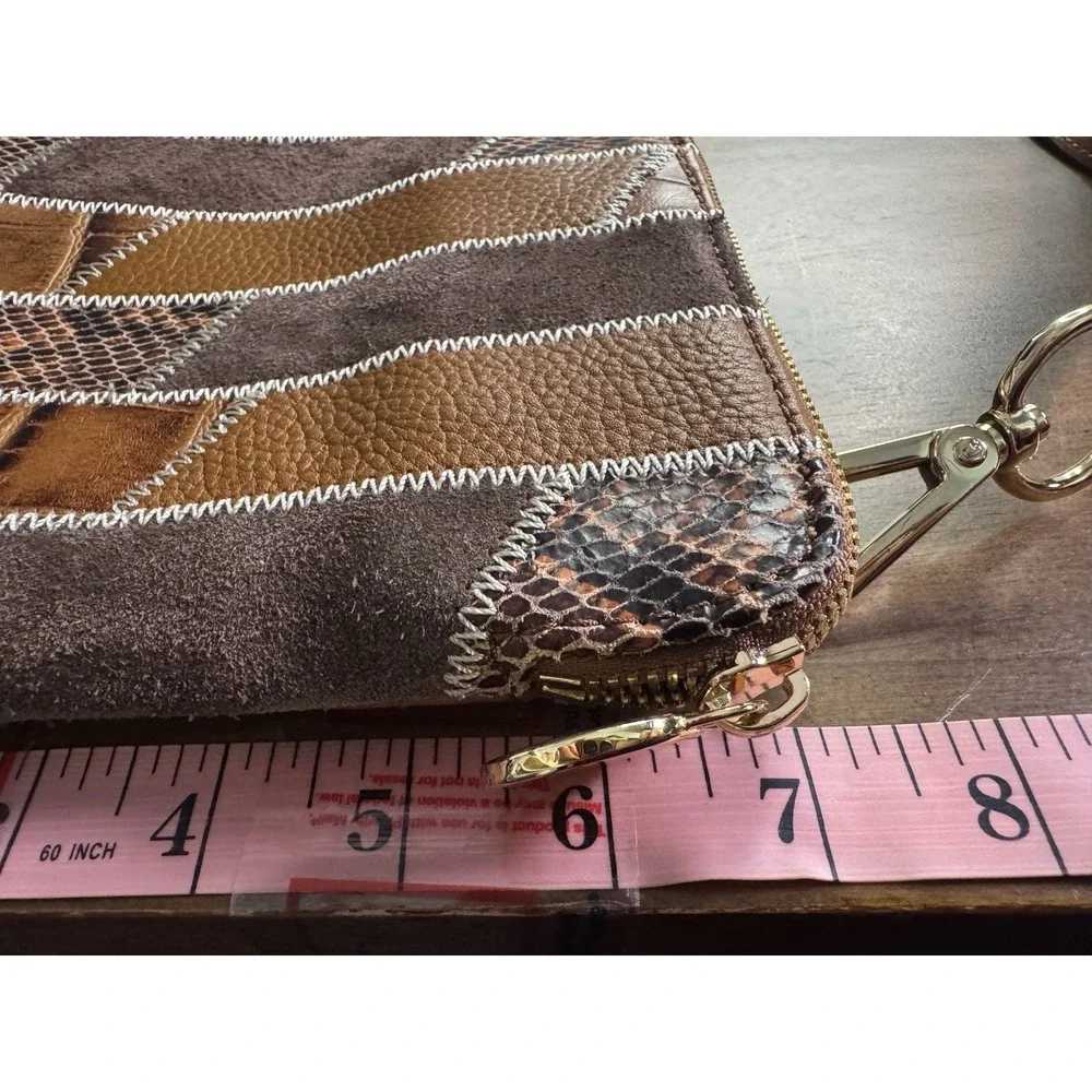 Genuine Leather Crossbody Bag Brown Medium Patchwork Snakeskin Boho Western